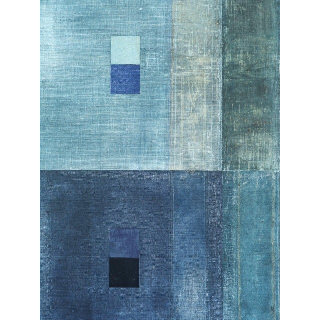 Contemporary 'Geometric Collage in Blues' Original Abstract Mixed Media Painting by British Artist Dave Boyd, Framed For Sale - Image 10 of 10
