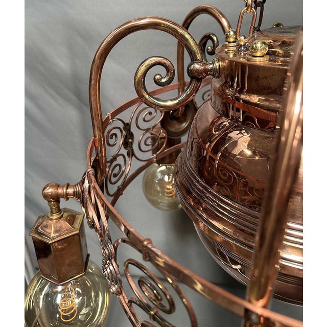 1920s Art Nouveau Copper Light Chandelier, 1920s For Sale - Image 5 of 10