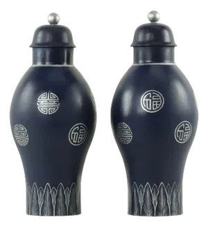 Pair of Blue Tin Tin Ginger Jars