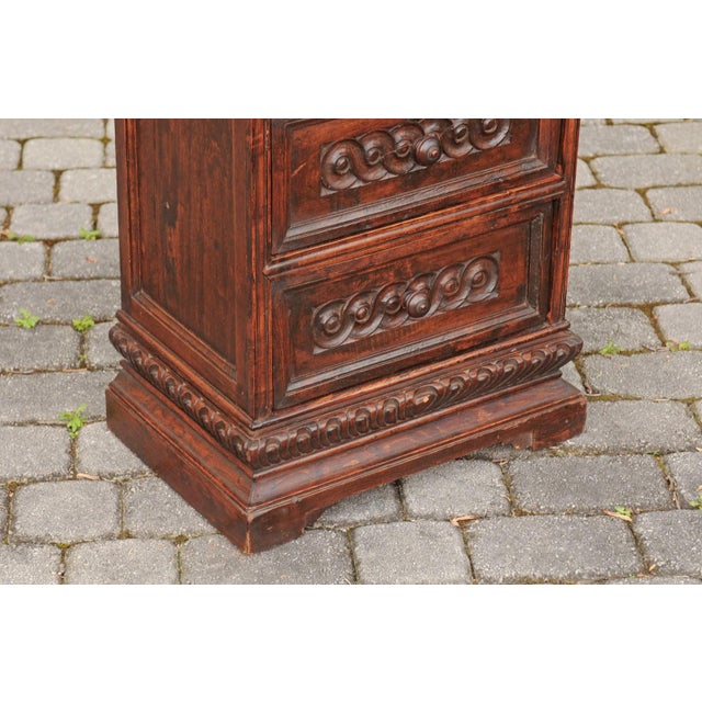 Brown Petite Italian Walnut 1840s Commode with Three Drawers and Guilloche Motifs For Sale - Image 8 of 12