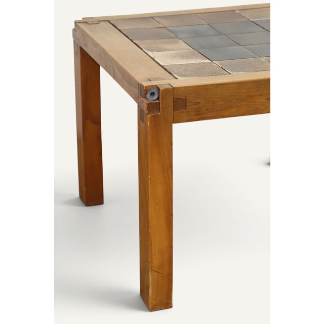 Coffee Table in Elm and Ceramic by Pierre Chapo, 1960 For Sale - Image 6 of 17