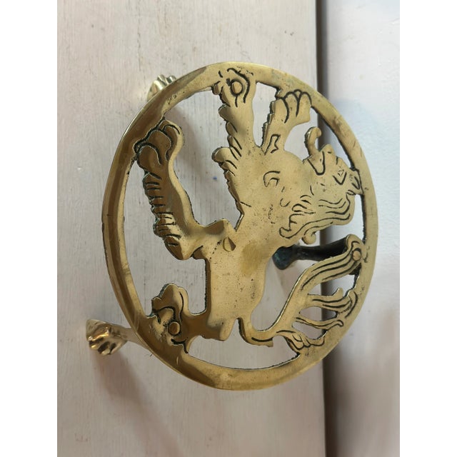 Vintage English Brass Lion Trivet For Sale - Image 4 of 9