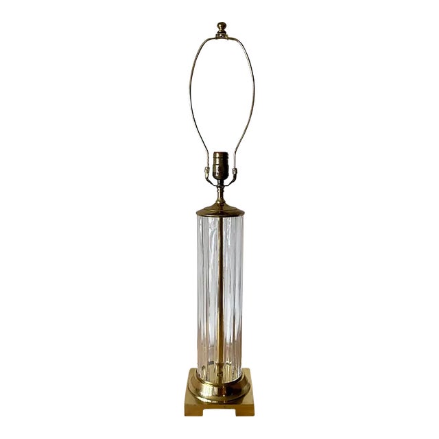 Vintage Brass and Cylinder Cut Glass Tall Buffet Lamp For Sale