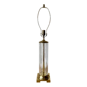 Vintage Brass and Cylinder Cut Glass Tall Buffet Lamp