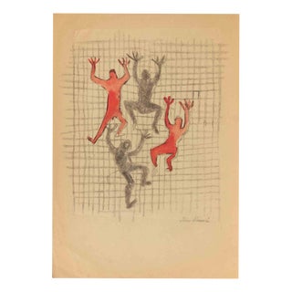 Mino Maccari, The Climbers, 20th Century, Charcoal For Sale