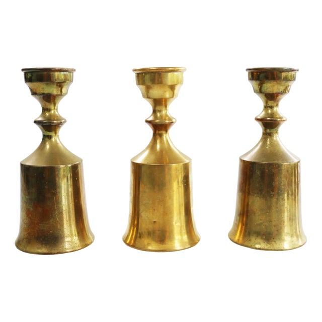 Vintage Danish Brass Candlesticks from Boyes Metalkunst, 1960s, Set of 3 For Sale