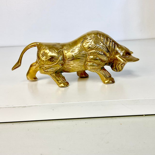Rustic European Mid-Century Hollywood Regency Rustic Spanish Heavy Solid Brass Bull Figurine For Sale - Image 3 of 12