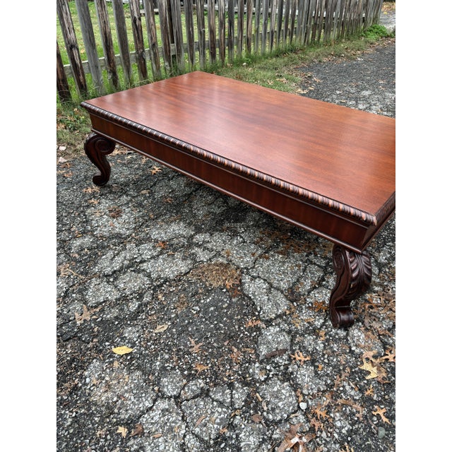 1990s Polo Ralph Lauren Large Mahogany Coffee Table With Carved Legs and One Drawer For Sale - Image 11 of 11