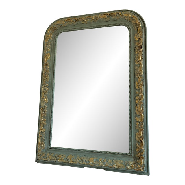 Large Antique French Louis Philippe Mirror – Green and Gold, Late 19th Century For Sale