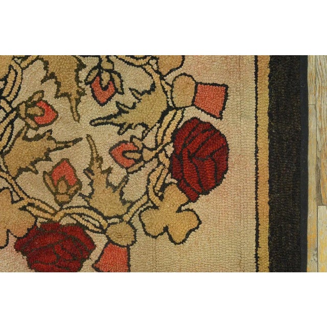 Textile 1920s Folk Art Beige Medallion Roses Antique American Hooked Rug For Sale - Image 7 of 11