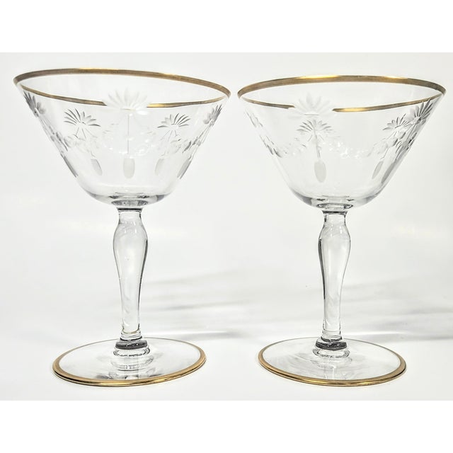 Vintage Art Nouveau Cut Crystal Art Nouveau Champagne Coupes - a Pair For Sale - Image 9 of 11