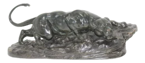 Crouching Panther Bronze Sculpture by Bayre