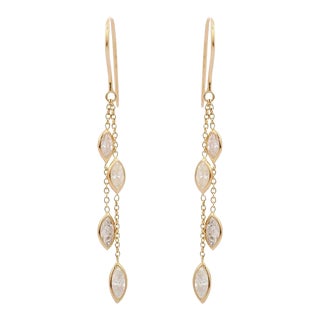 Marquise Cut Diamond Layered Yellow Gold Dangle Earrings - 2 Pieces For Sale