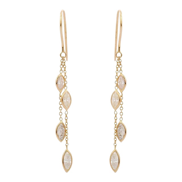 Marquise Cut Diamond Layered Yellow Gold Dangle Earrings - 2 Pieces For Sale