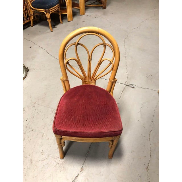 Mid-Century Modern Restored Rattan Petal Fan Back Dining Chairs Set of 10 For Sale - Image 3 of 7