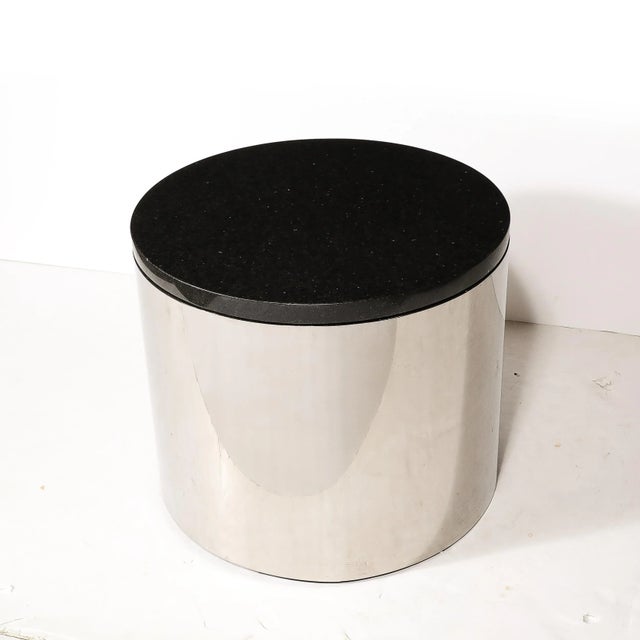 Mid-Century Modern Mid-Century Modern Cylindrical Drum Form Chrome and Granite Occasional Table For Sale - Image 3 of 9