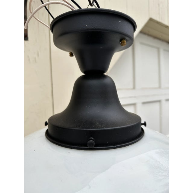 1940s Vintage Large Schoolhouse Globe With Dark Brass Flushmount Ceiling Fixture For Sale - Image 5 of 6