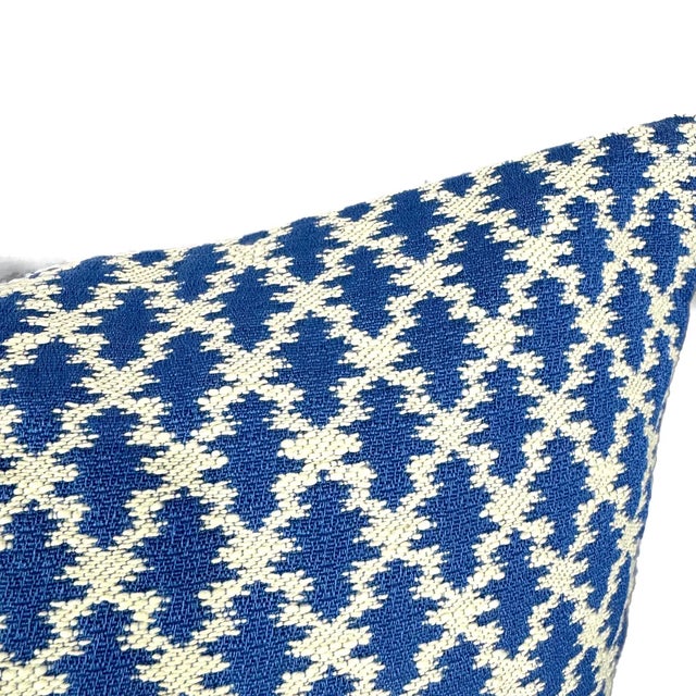 Traditional Brunschwig & Fils Lattice Figured Texture in Canton Blue Pillow Cover - Blue and White Lattice Pattern Cushion Case For Sale - Image 3 of 6