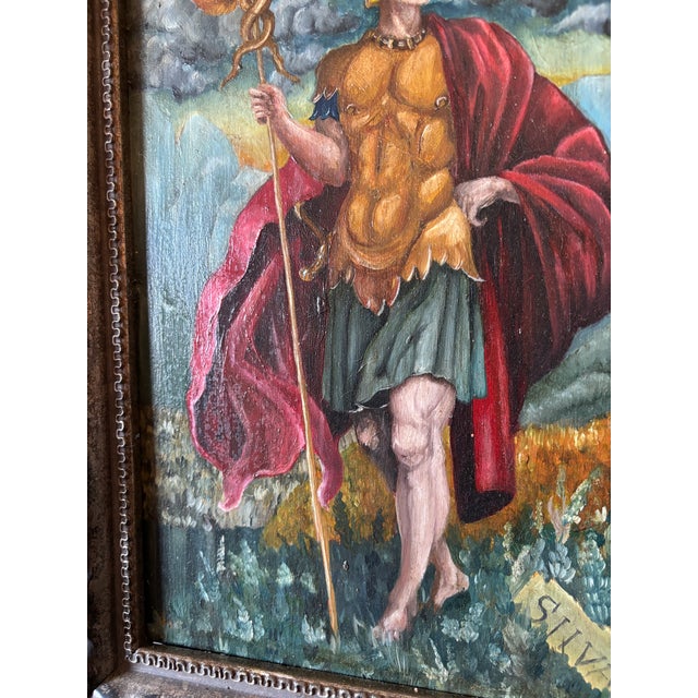 Grand Tour Style Italian Oil on Wood Painting of Mercury Later Figurative Frame For Sale - Image 12 of 12