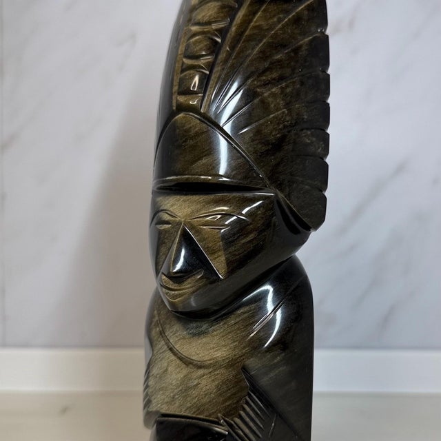 Mid 20th Century Mid 20th Century Hand-Carved Banded Gold-Sheen Obsidian Figure (8") For Sale - Image 5 of 8