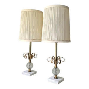 Vintage Marble & Hobnail Glass Vanity Table Lamps, a Pair
