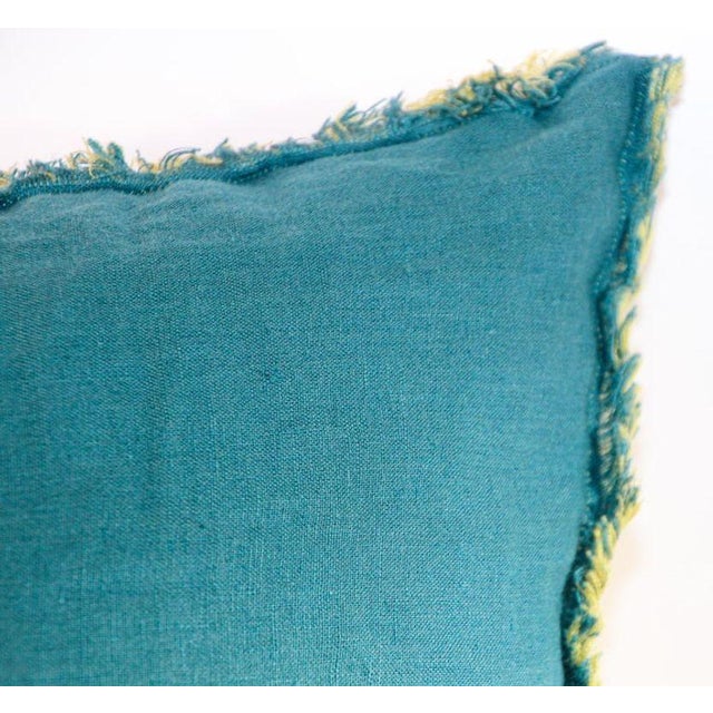 Textile Blue and Yellow Belgium Linen Throw Pillow For Sale - Image 7 of 13