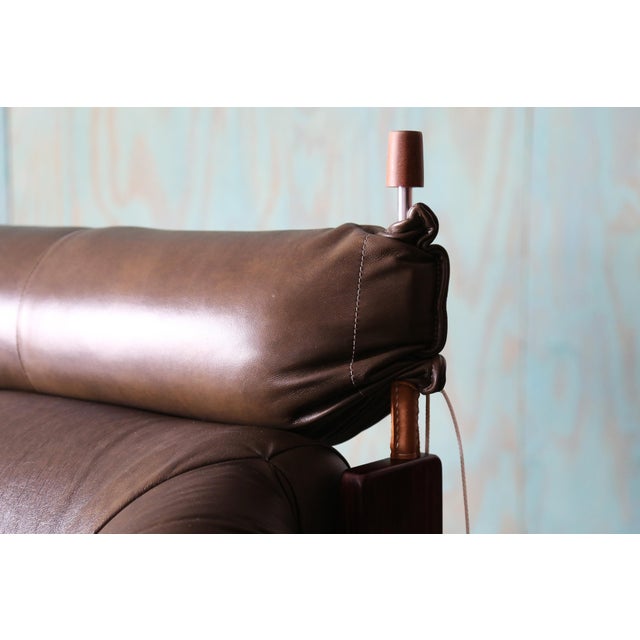 1970s 1970s Percival Lafer Green Sofa Mp 97 Leather Sofa Extended Head Rest For Sale - Image 5 of 13