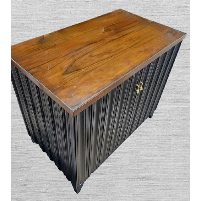 Vintage Baker Style Dark Espresso Fluted Wood Glass Top Side Buffet Storage Cabinet For Sale - Image 9 of 9