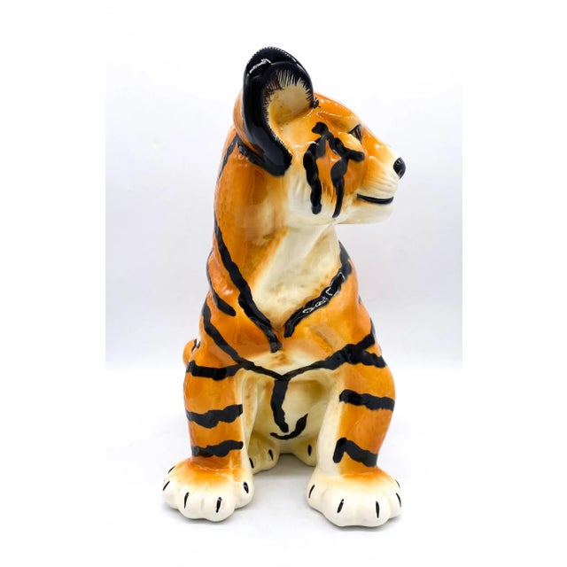 Hollywood Regency Life-Size Italian Style Ceramic Tiger Cub – Maximalist / Safari For Sale - Image 3 of 11