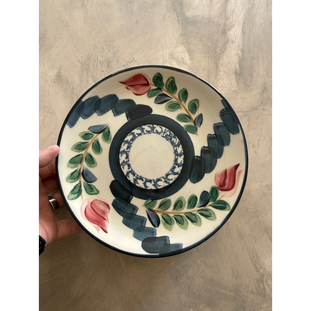 Set of 5 Hand Painted Studio Pottery Plates Signed P Silkotch 1993 Mississippi Folk Art 7 7/8 Inch Salad Plates For Sale - Image 10 of 10