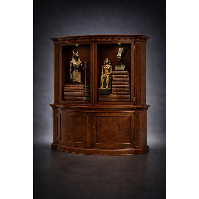 Auburn Late 20th Century Baker Furniture Bow Front Architectural Display Cabinet – Two Piece, Convex Front, Lighted Interior For Sale - Image 8 of 9