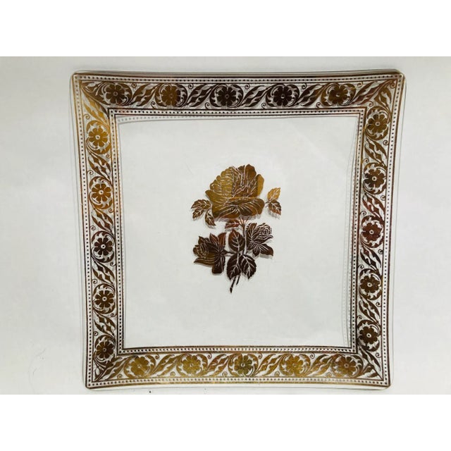 Vintage 1960's Mid Century Modern Georges Briard style gold leaf glass appetizers plate. The square shaped canape hors...