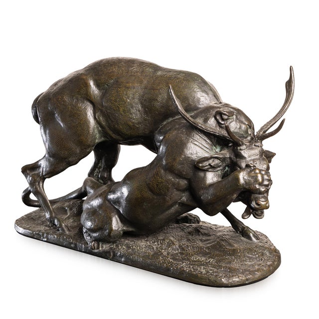 Early 19th Century Antoine-Louis Barye, Panther & Stag Hunting Scene, 1800, Bronze For Sale - Image 5 of 18
