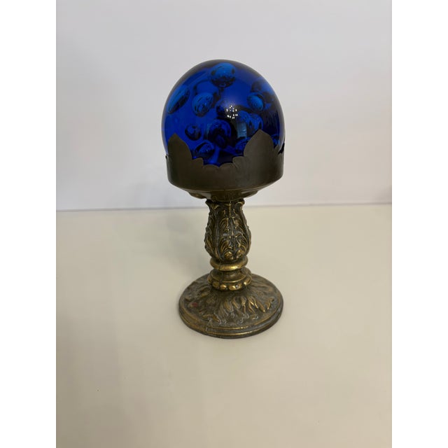 Mid-Century Modern 1950s Murano Paperweight Housed in Mid Century Modern Hollywood Regency Candleholder For Sale - Image 3 of 4