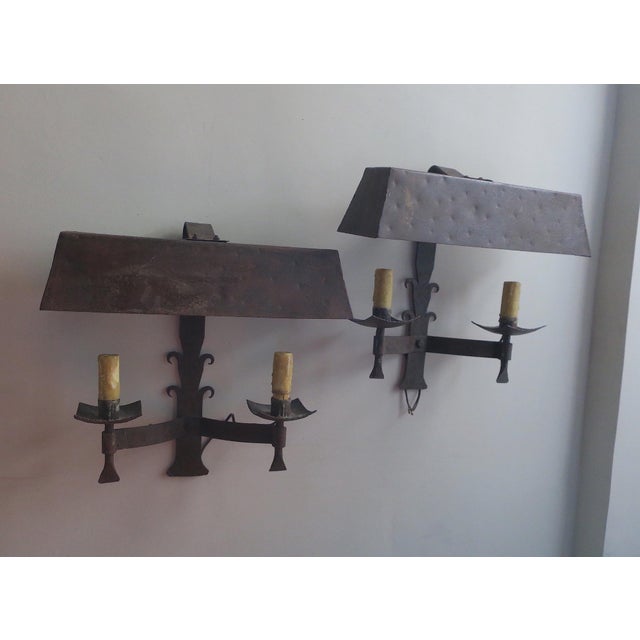 Mid-Century Modern Brutalist Patinated Iron Wall Lights, 1960s, Set of 2 For Sale - Image 6 of 10