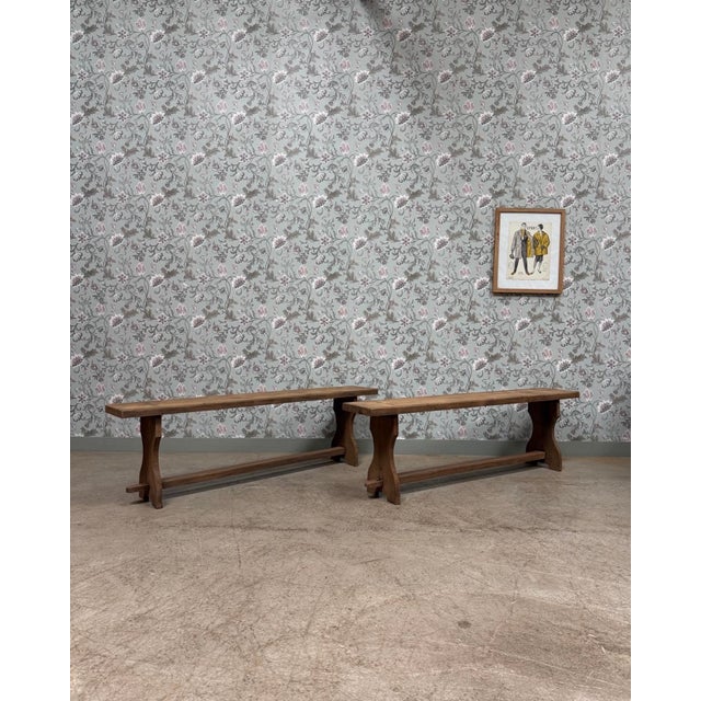 Oak Farm Benches, 1960s, Set of 2 For Sale - Image 3 of 8