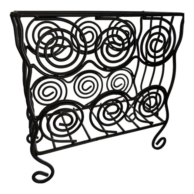 1970's Pewter Scroll Magazine Rack For Sale
