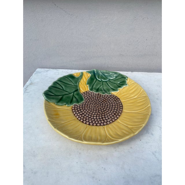 Mid-Century Majolica Sunflower Plate.