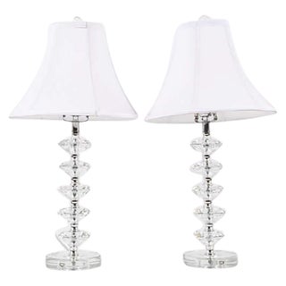 Pair of Simon Blake Interiors Diamond Crystal Table Lamps With White Shades For Sale