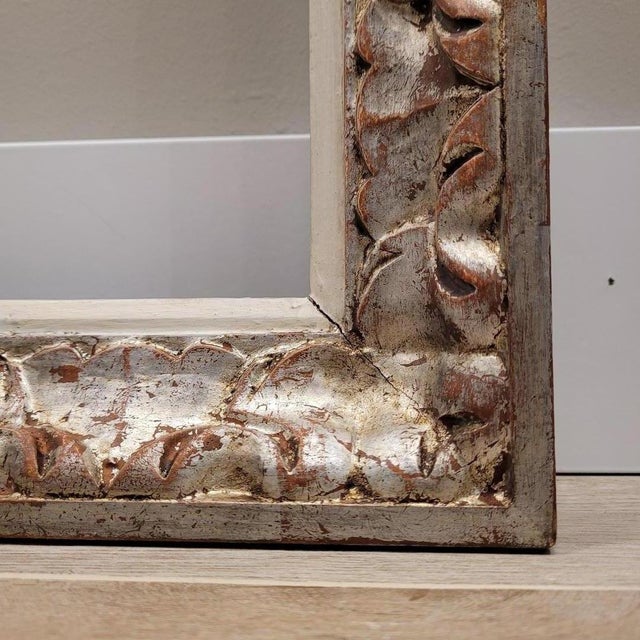 Rectangular Framed Mirror in Carved and Silvered Wood, 1960s For Sale - Image 10 of 11