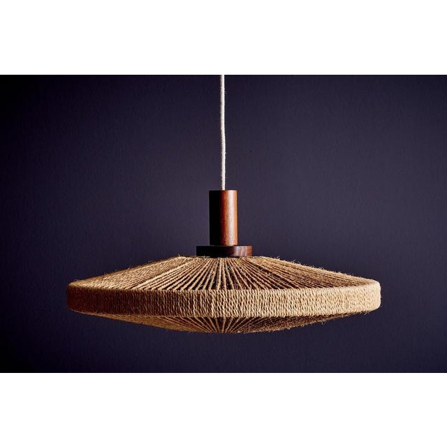 UFO Disc Pendant with Teakwood Centerpiece from Temde Leuchten, Germany, 1970s For Sale - Image 4 of 17