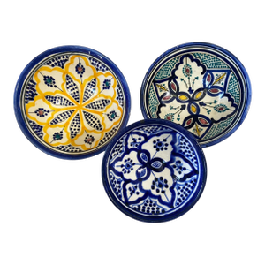 Vintage Moroccan Set of Three Ceramic Bowls With Geometric Design