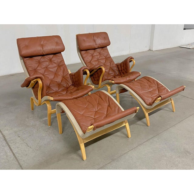 Pernilla 69 Lounge Chair with Ottoman by Bruno Mathsson for Dux, 1990s, Set of 4 For Sale - Image 11 of 18