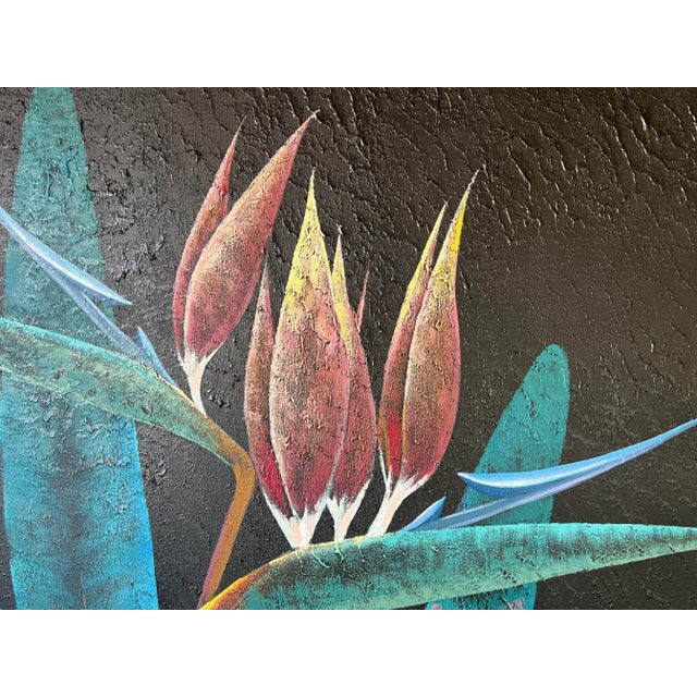Large 1980's Lee Reynols Bird of Paradise Flowers Oil on Canvas Painting, Framed/ Sold For Sale - Image 9 of 13