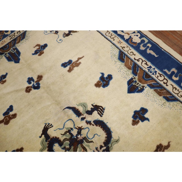 Navy Blue Zabihi Collection Ivory Antique Chinese Dragon Rug - 7'3" x 9'7" For Sale - Image 8 of 12