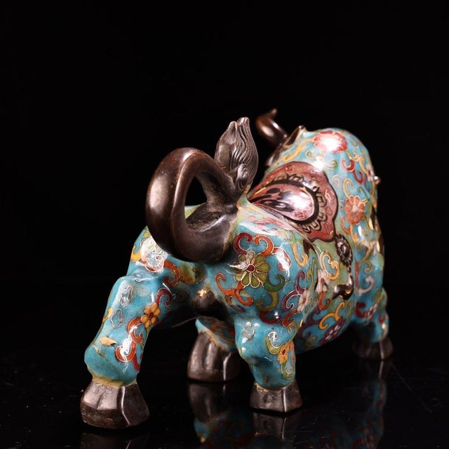 Late 19th Century Cloisonné Enamel Ox Figure, 2400g, Gilt Bronze For Sale In Los Angeles - Image 6 of 12
