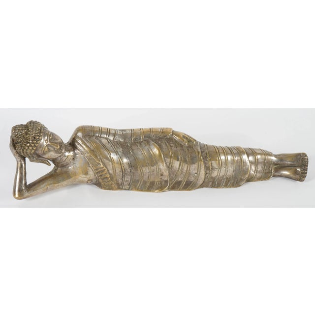 Vintage Mahaparinirvana Buddha Brass Sculpture For Sale - Image 4 of 10