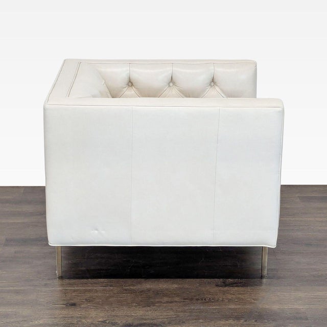 Elite Leather Elite Leather Mila Chair – Grotto Ivory Leather, Tufted Modern Accent Chair For Sale - Image 4 of 9