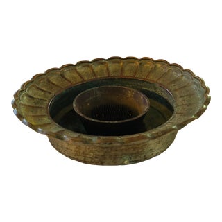 Vintage Chinese Etched Metal Planter With Pin Spike Flower Frog For Sale