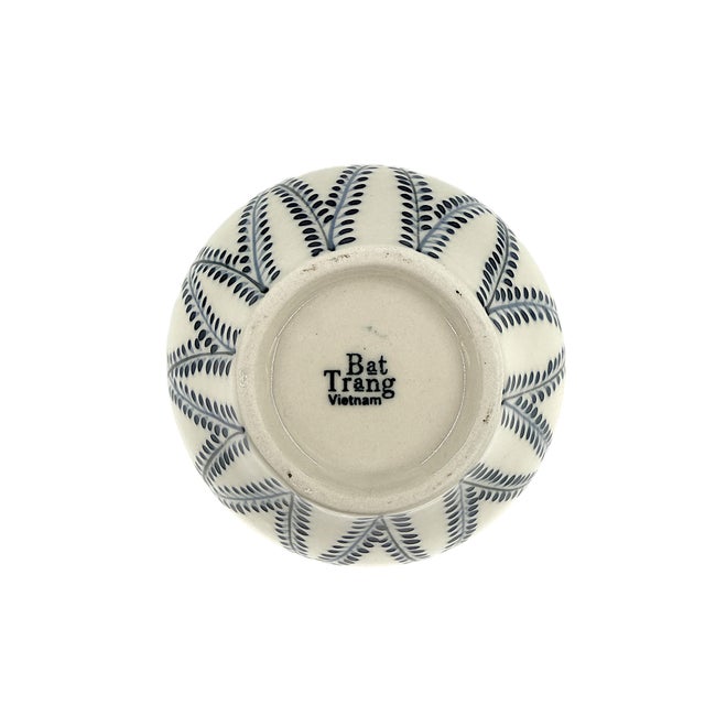 Blue Set of 4 Bat Trang Vietnamese Ceramic Multipurpose Bowls With Blue Hand Painted Leaf Vine Motif For Sale - Image 8 of 11